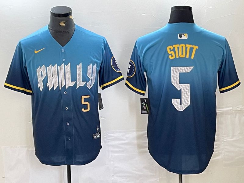 Men Philadelphia Phillies 5 Stott Blue City Edition Nike 2024 MLB Jersey style 2